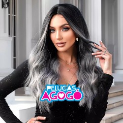 Peluca Larga Ond Gris...