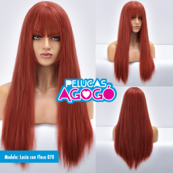 Peluca Lacia Naranja con Fleco