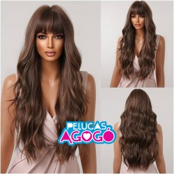 Peluca Ond café mechas castaño