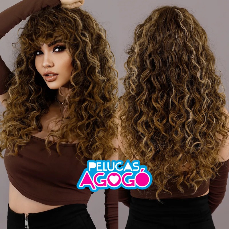 Peluca Larga China Castaña con Mechas CF